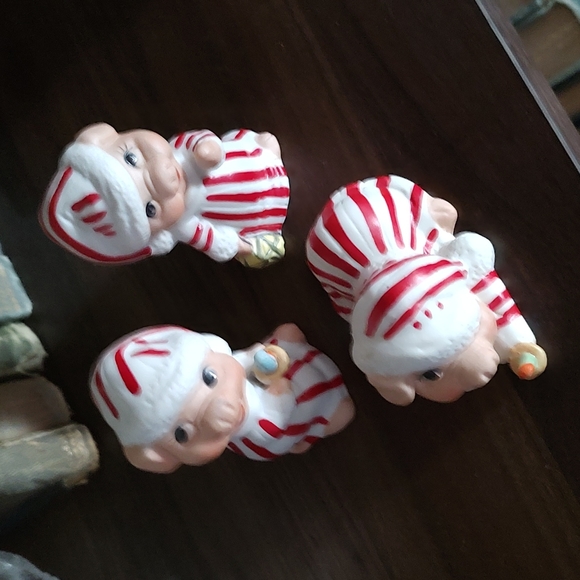 Vintage enesco candy cane pajama piglets pigs Christmas decor grannycore knick k - Picture 12 of 13